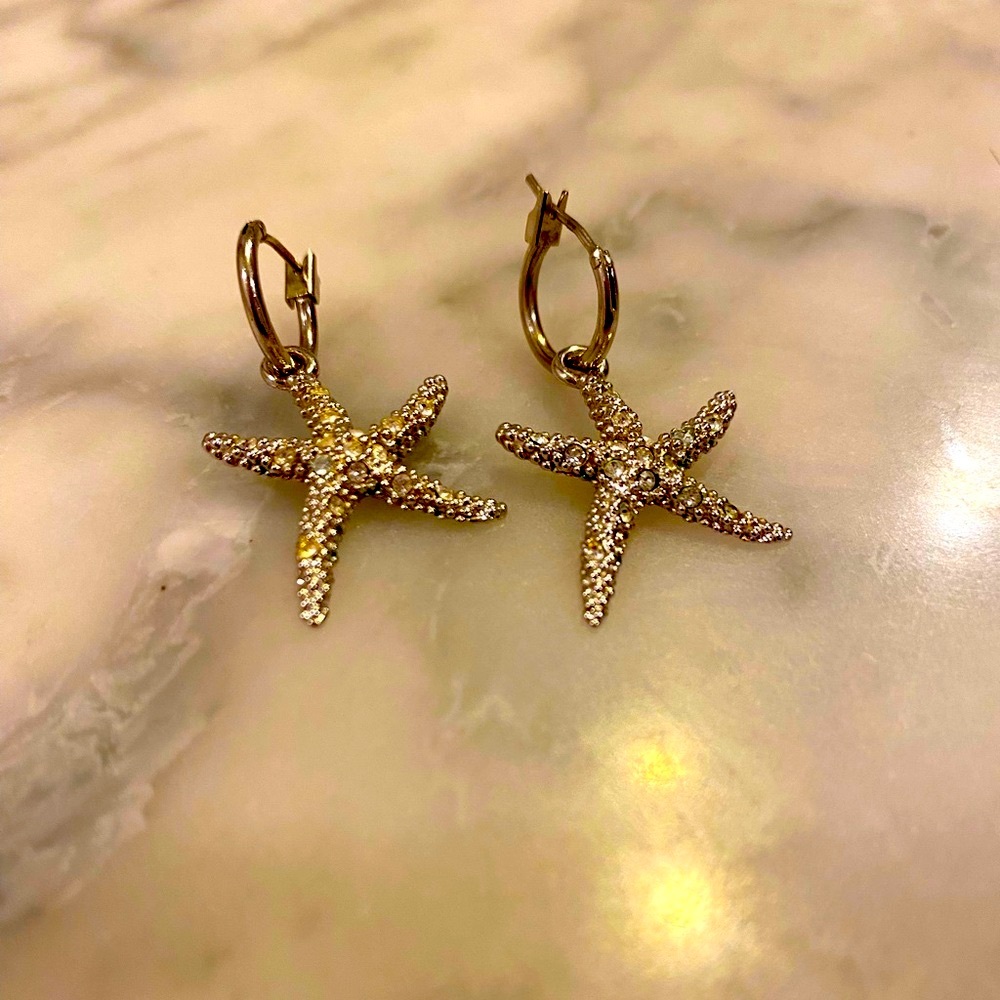 Sparkly crystal studded silver starfish earrings